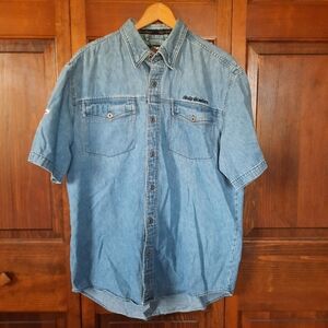 Harley-Davidson 100% Cotton Denim Short Sleeve Embroidered Button Up Shirt
